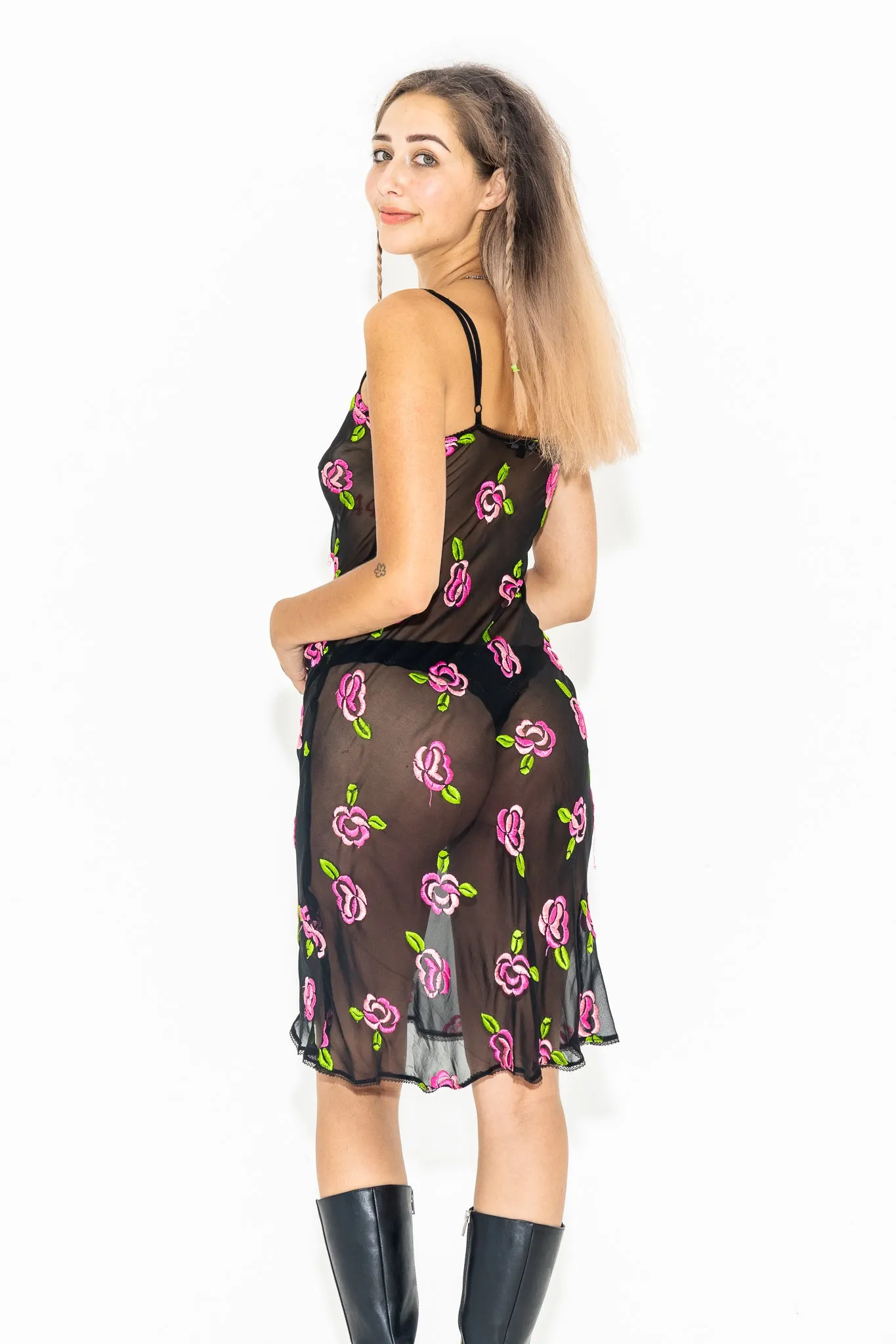 90'S BETSEY JOHNSON SHEER FLORAL MIDI SLIP DRESS