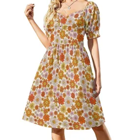 Babydoll Dress, Pin Up Dress, Orange Floral Dress, Floral Dress, Retro Dress Women, Vintage Style dress, 50s style dress, Plus size dress