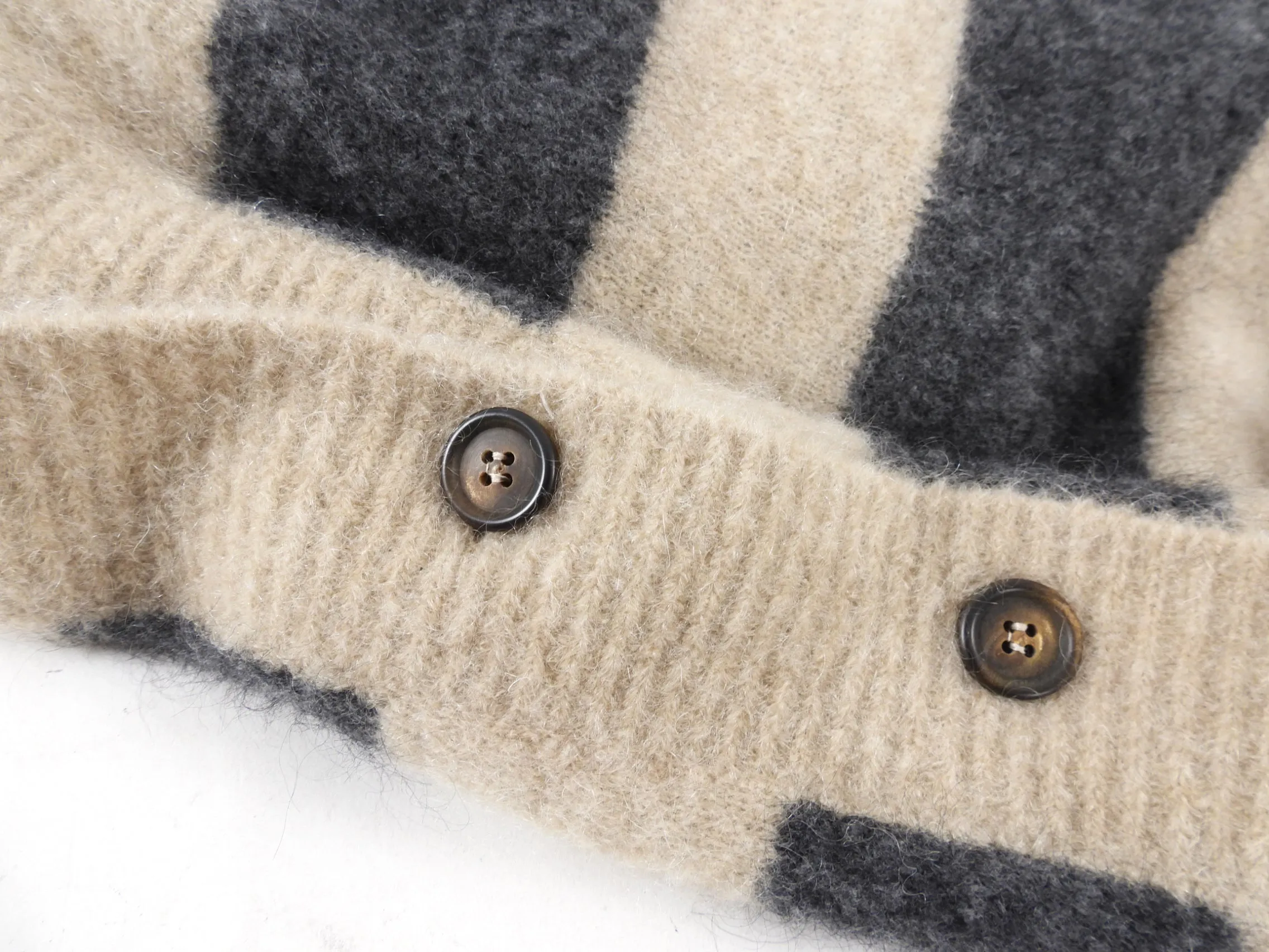 Brunello Cucinelli Beige and Grey Stripe Mohair Cardigan Sweater - M