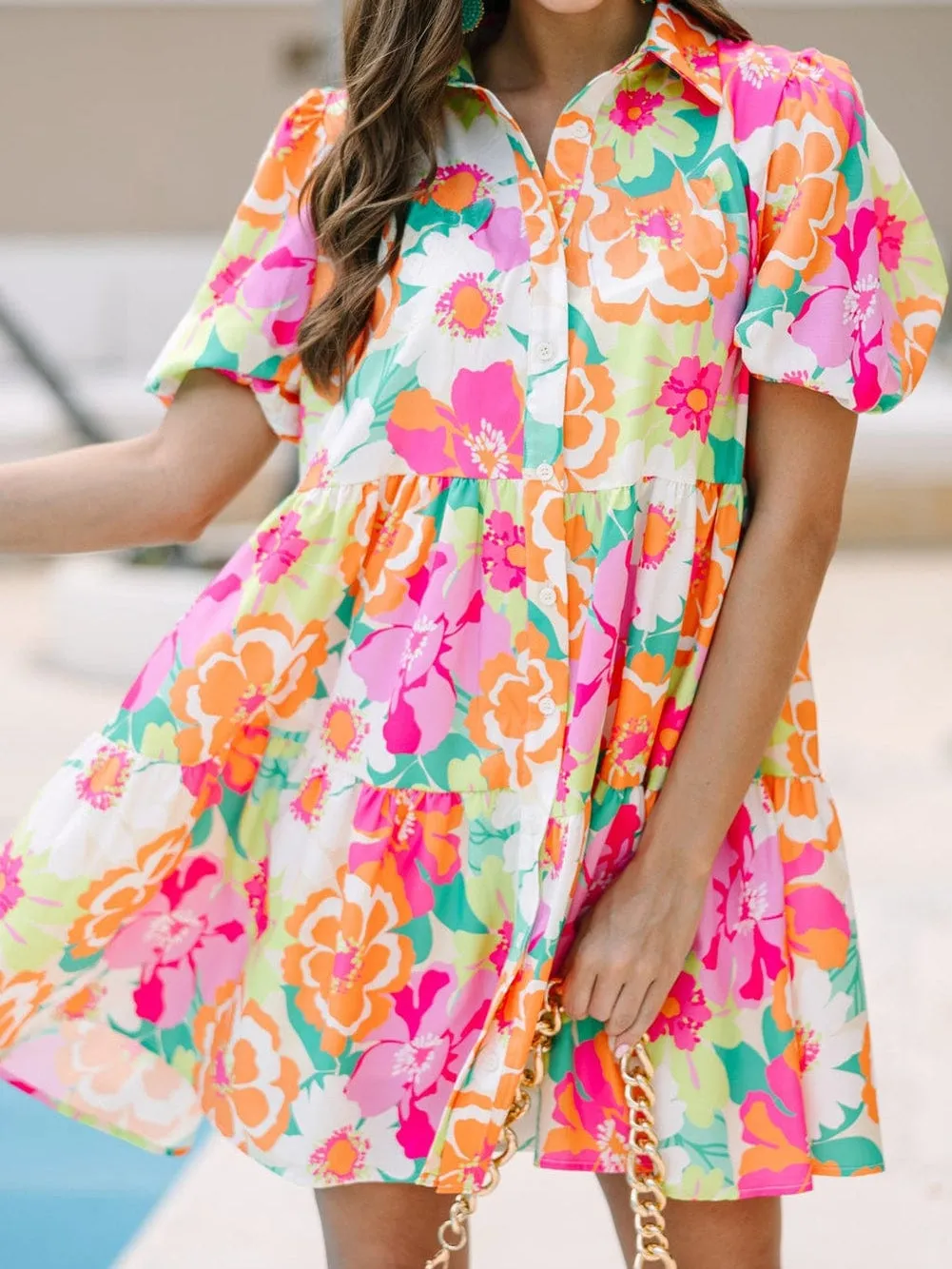 Button-Down Floral Babydoll Dress