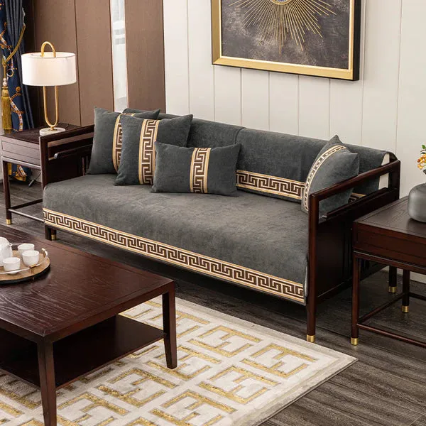 Chenille sofa cushion non-slip four seasons universal solid color simple fabric sofa towel cover