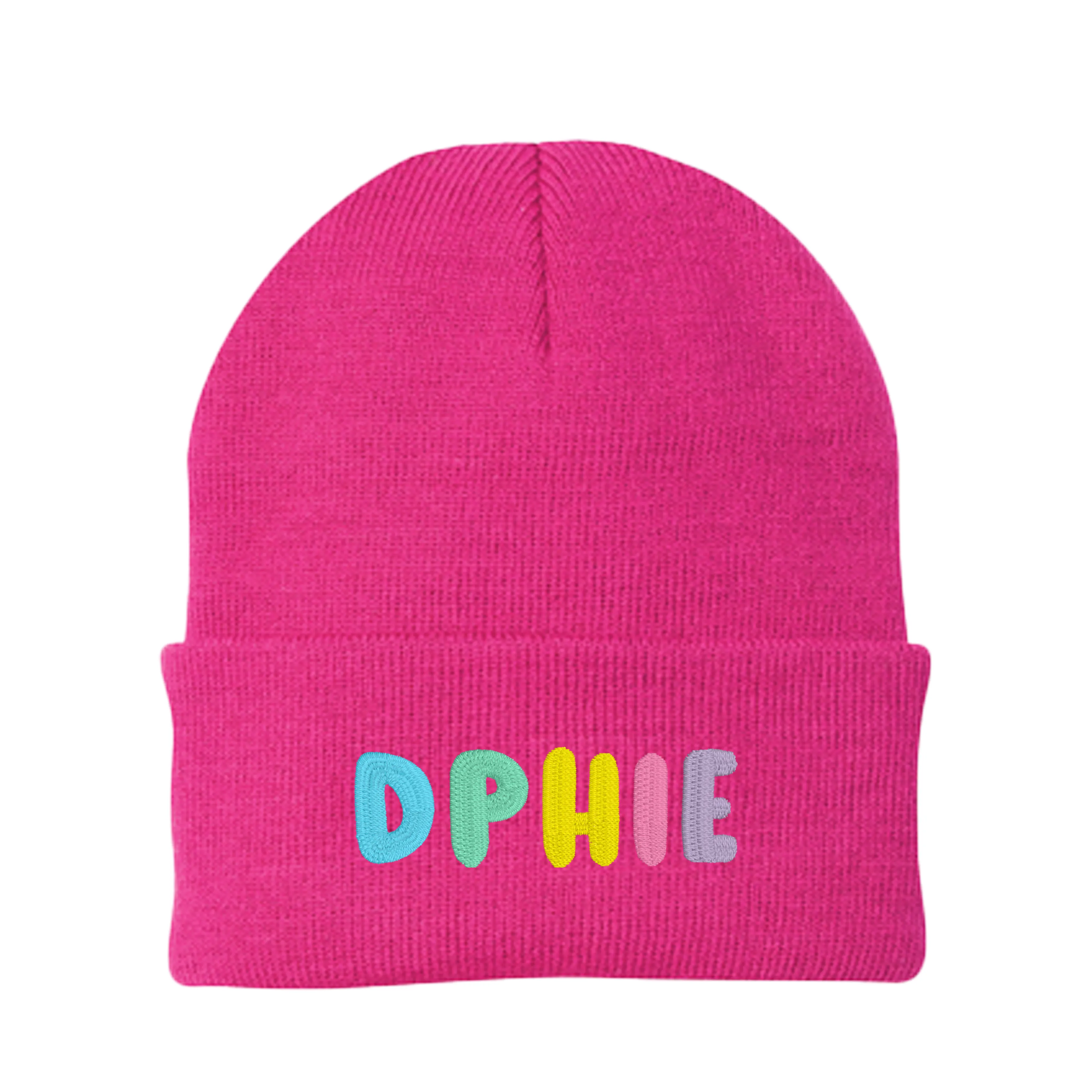 Delta Phi Epsilon Bubble Embroidered Beanie - DPHIE Pastel
