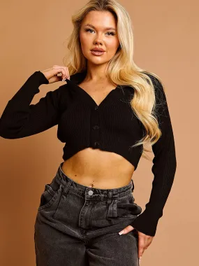 Maraya Knitted Cropped Cardigan In Black