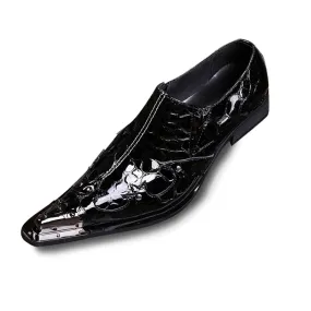 Mens Low Top Slip on Steel Toe Patent Oxfords