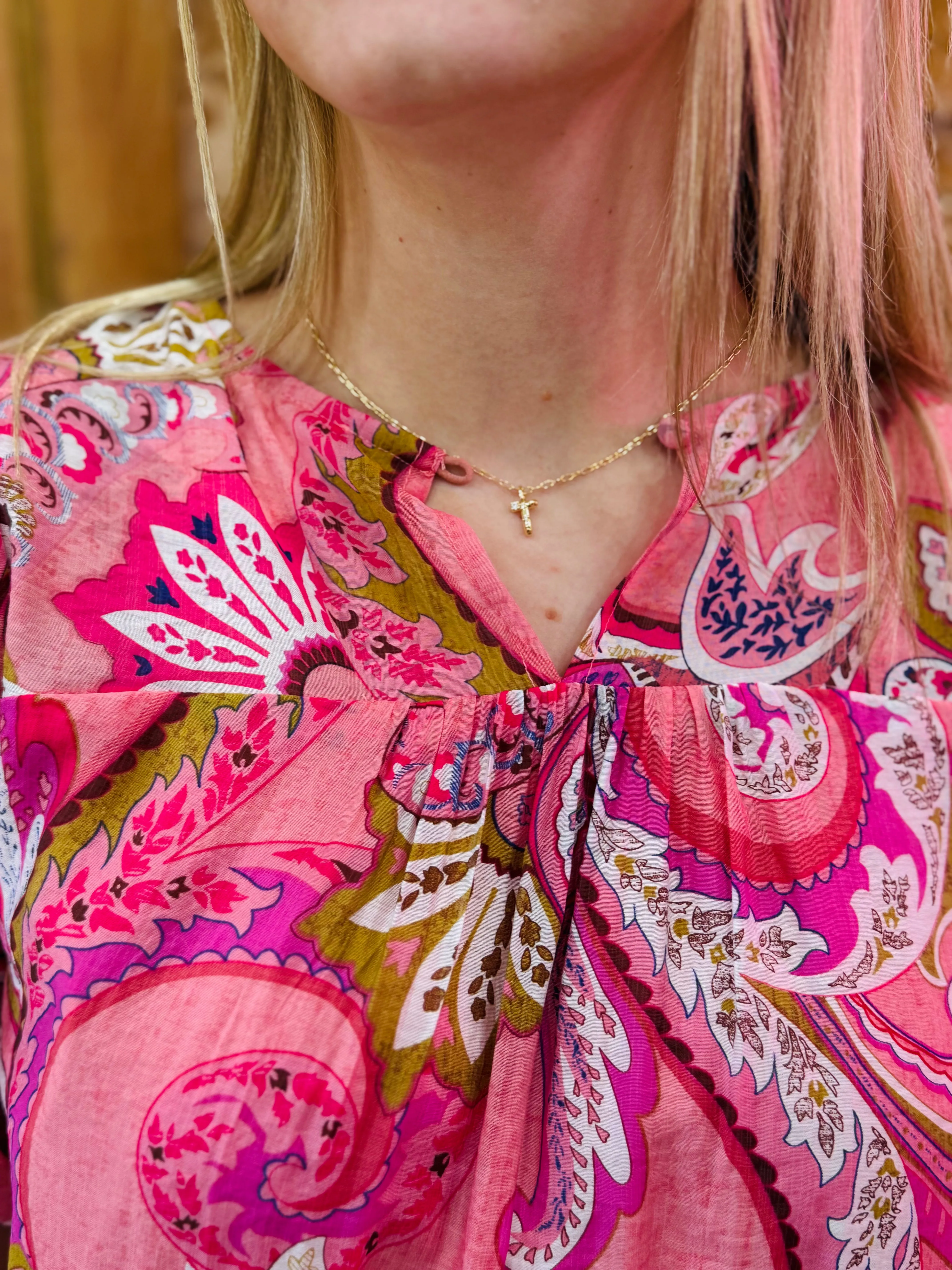 Pink Mix Paisley Babydoll Dress with Puff Sleeves
