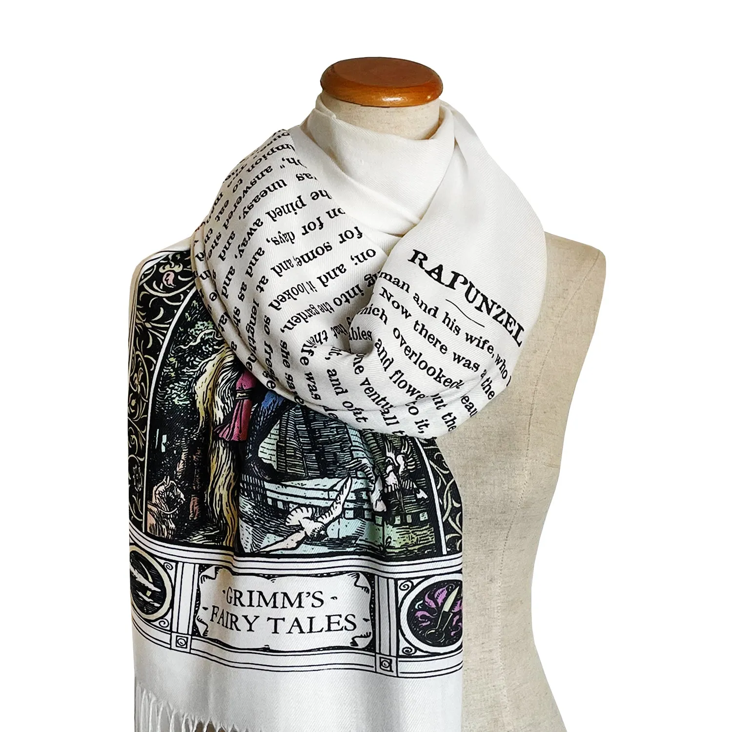 Rapunzel Scarf Shawl Wrap, Book Scarf, Literary Scarf, Classic Literature, Brothers Grimm Fairy Tale, Cozy Gift for Book Lovers