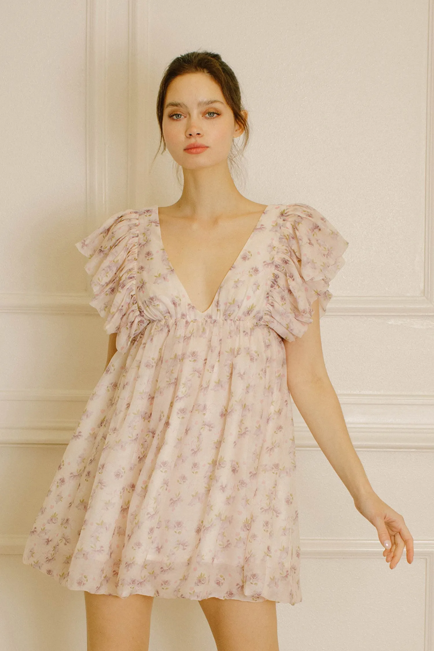 Roses Print Babydoll Mini Dress