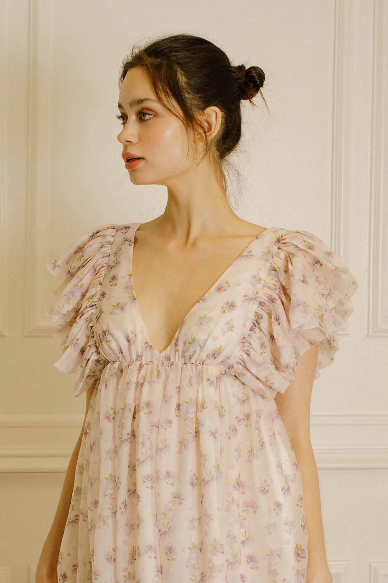 Roses Print Babydoll Mini Dress
