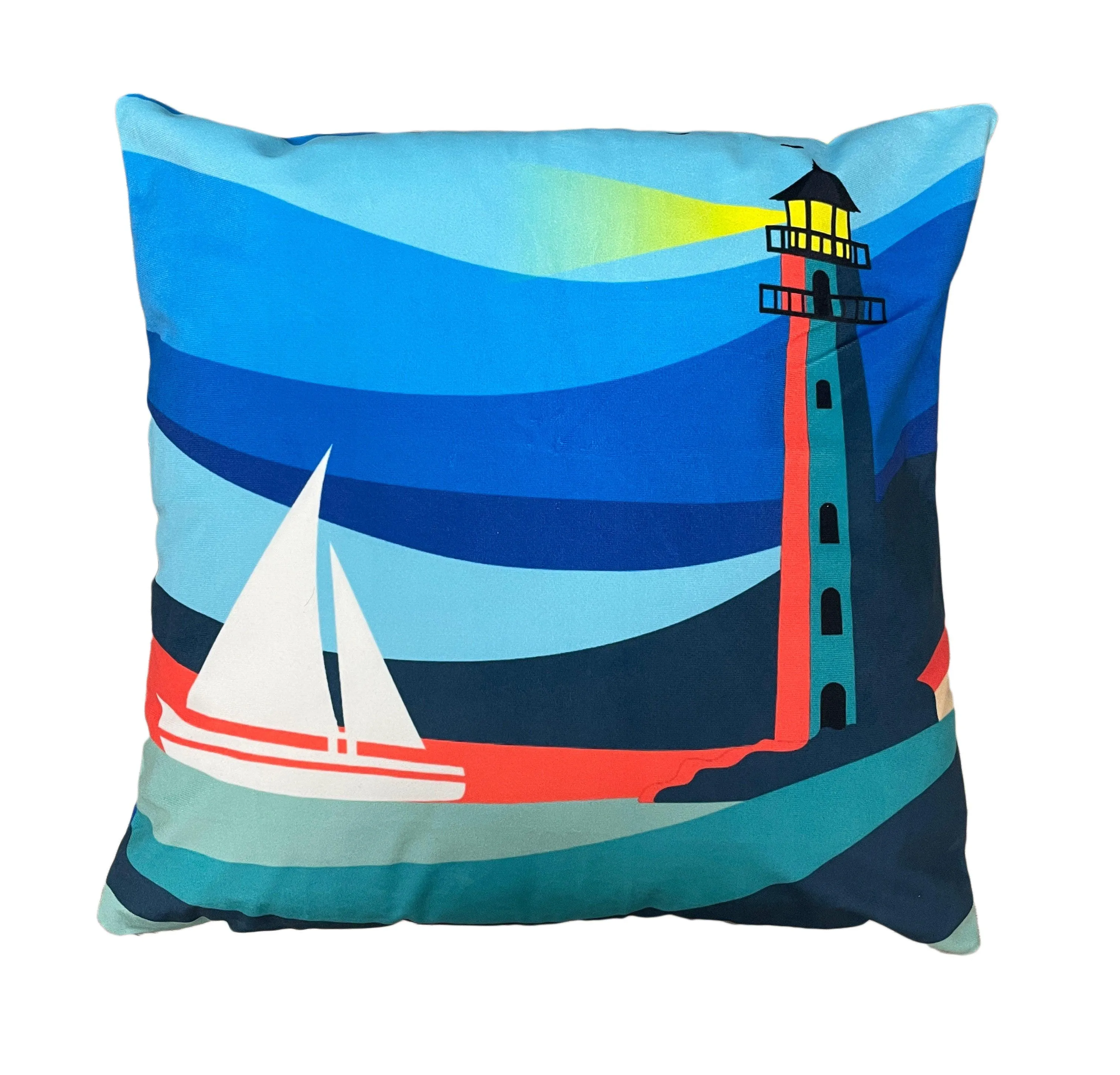 Sailboat & Lighthouse / Throw Pillow