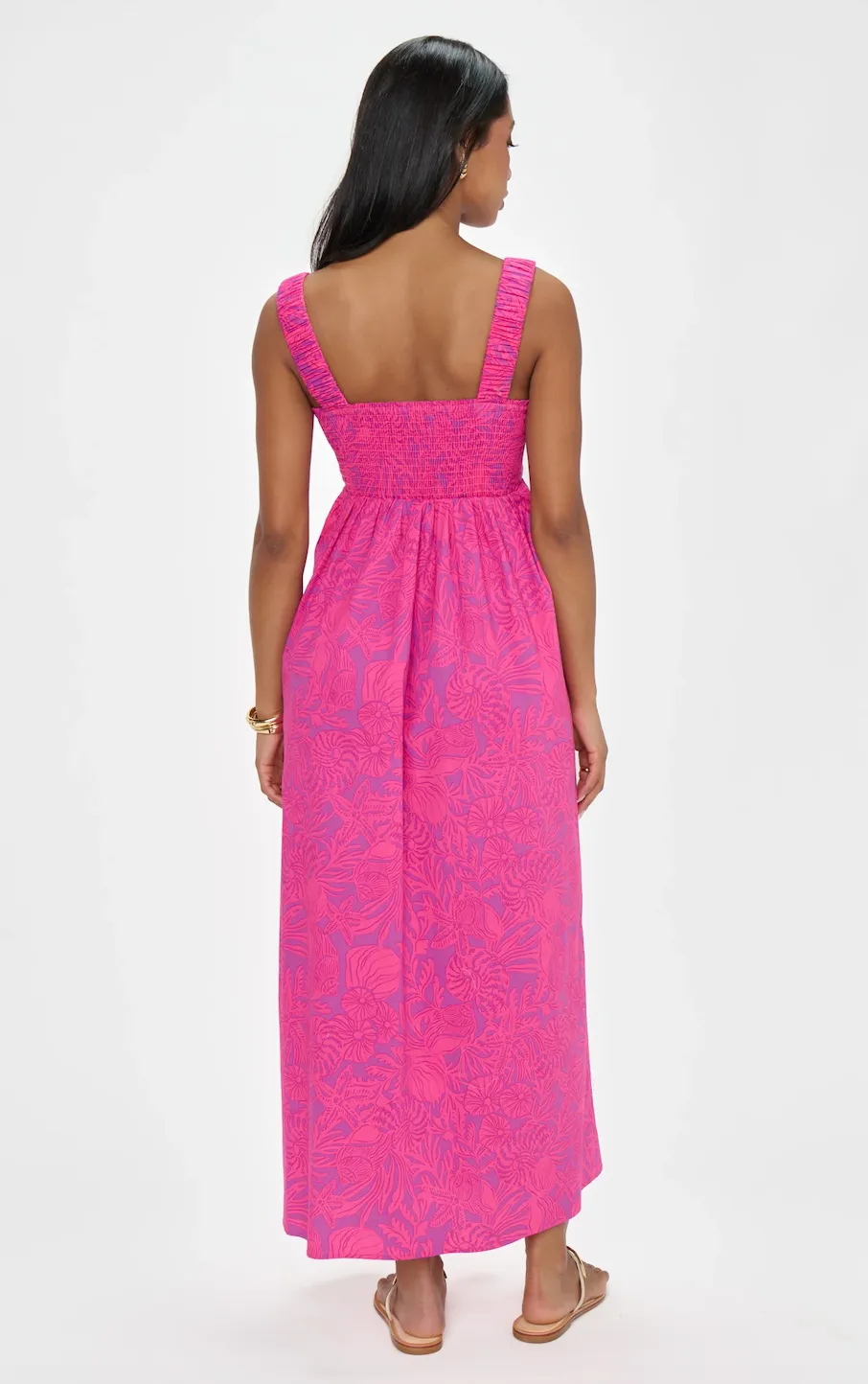 SHOW ME YOUR MUMU FLING MIDI DRESS IN PINK SHELLS POPLIN