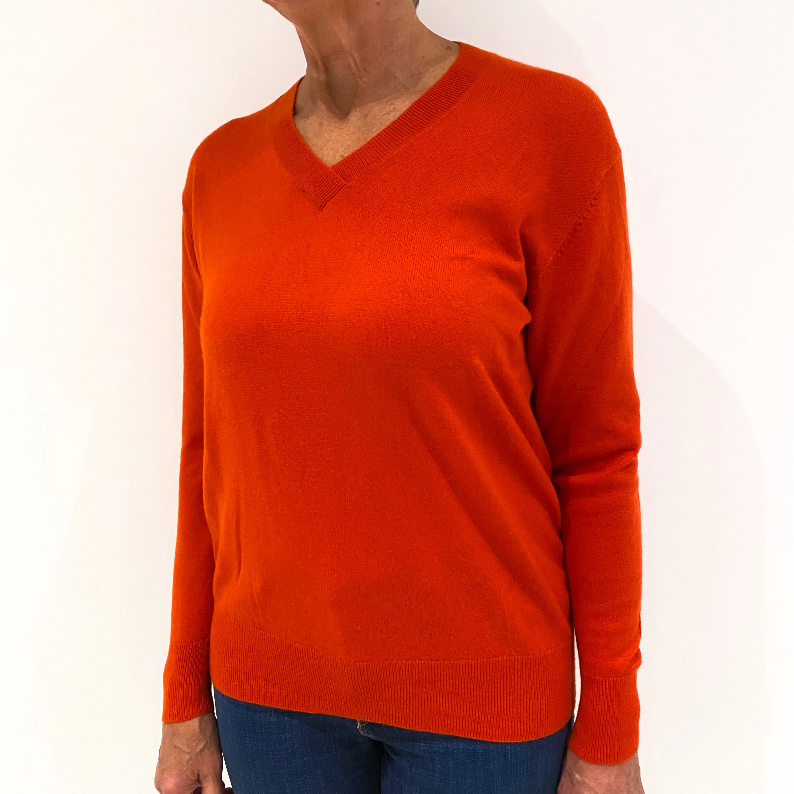 Tangerine Orange Slouchy Cashmere Crew Neck Jumper Medium