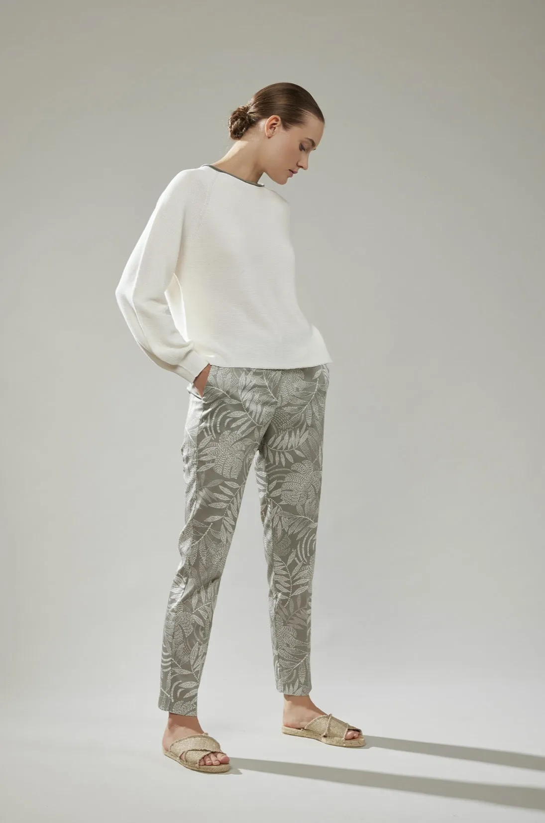 White Khaki Trim Pullover