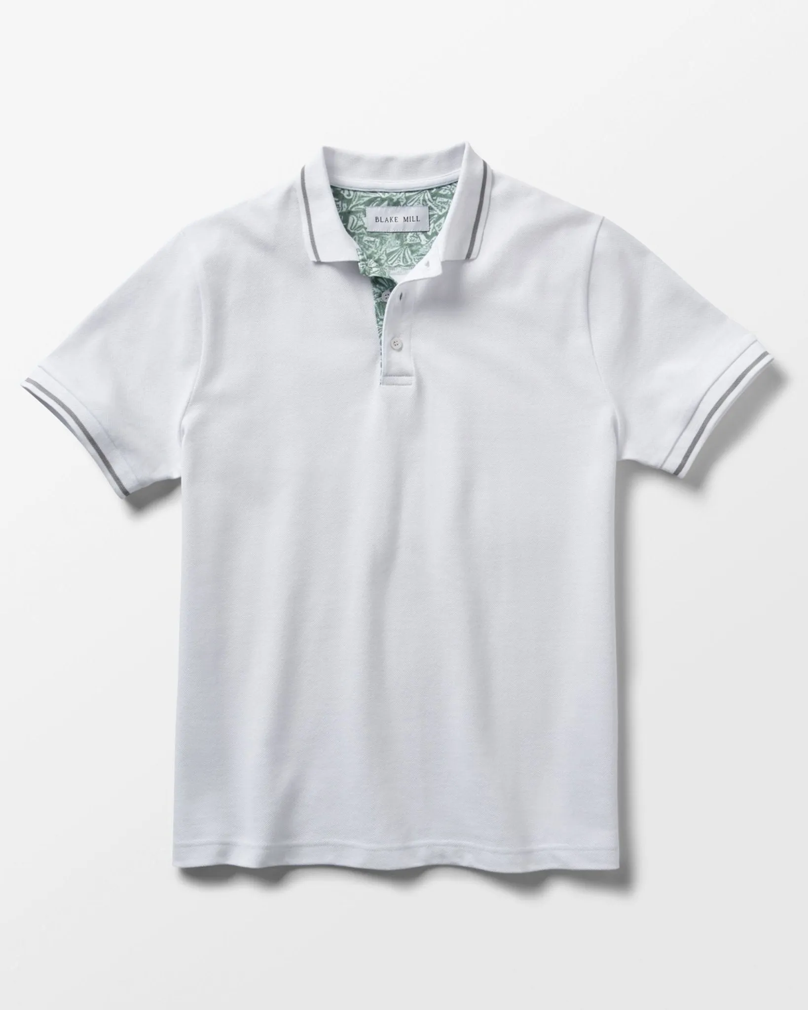 White Pique Polo with Laurel Leaves Accents
